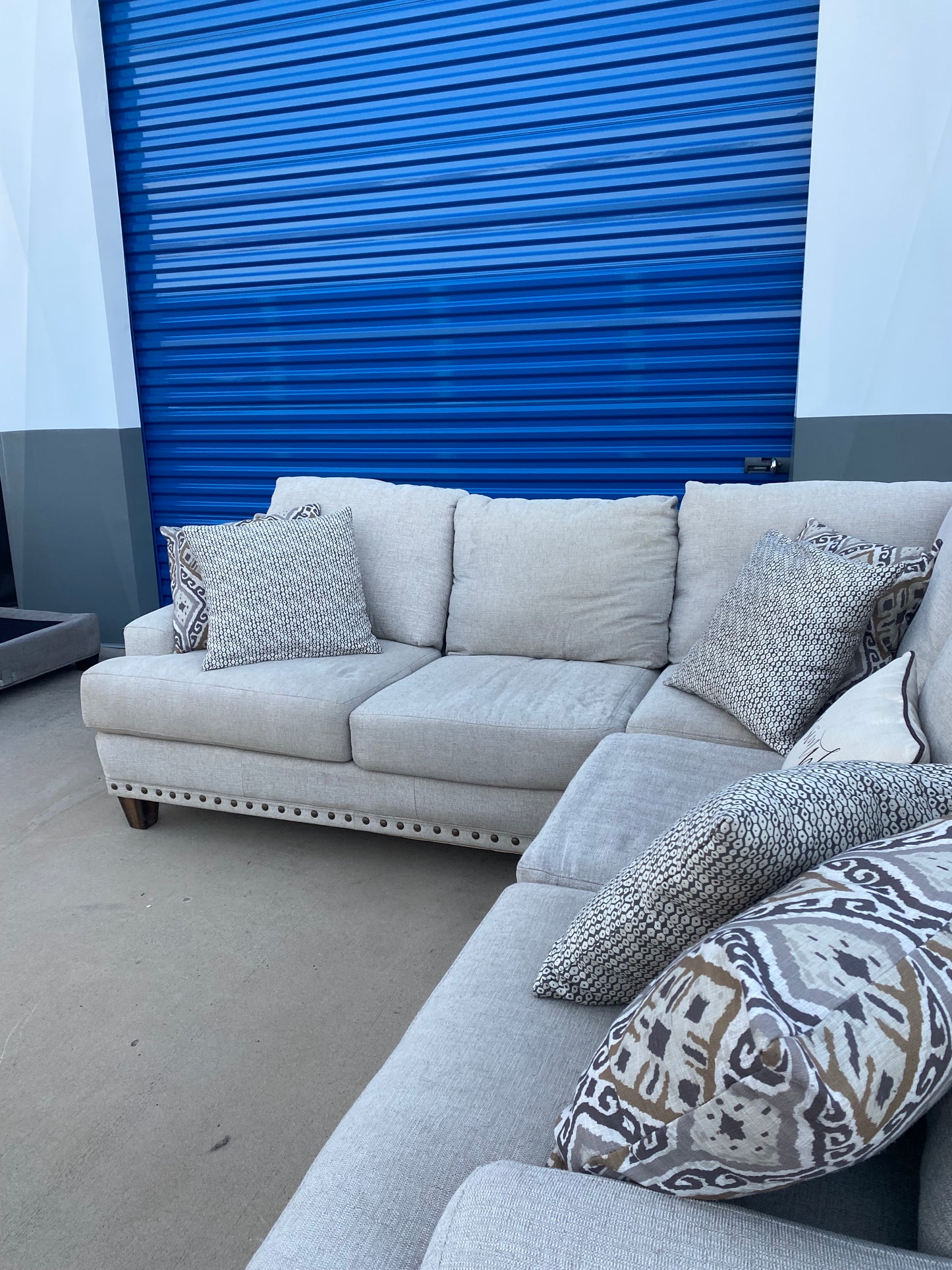 Beige Nail Head Sectional Couch