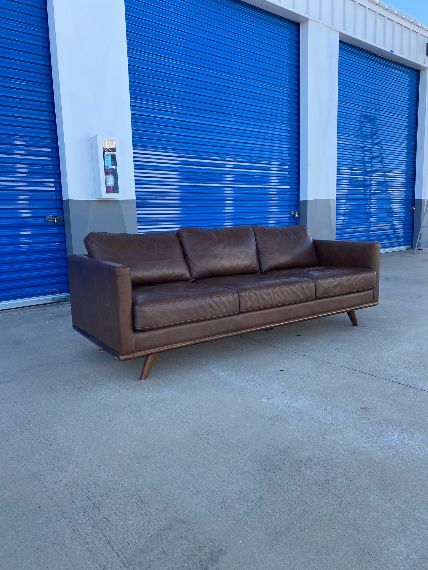 MCM Style Brown Genuine Leather Sectional