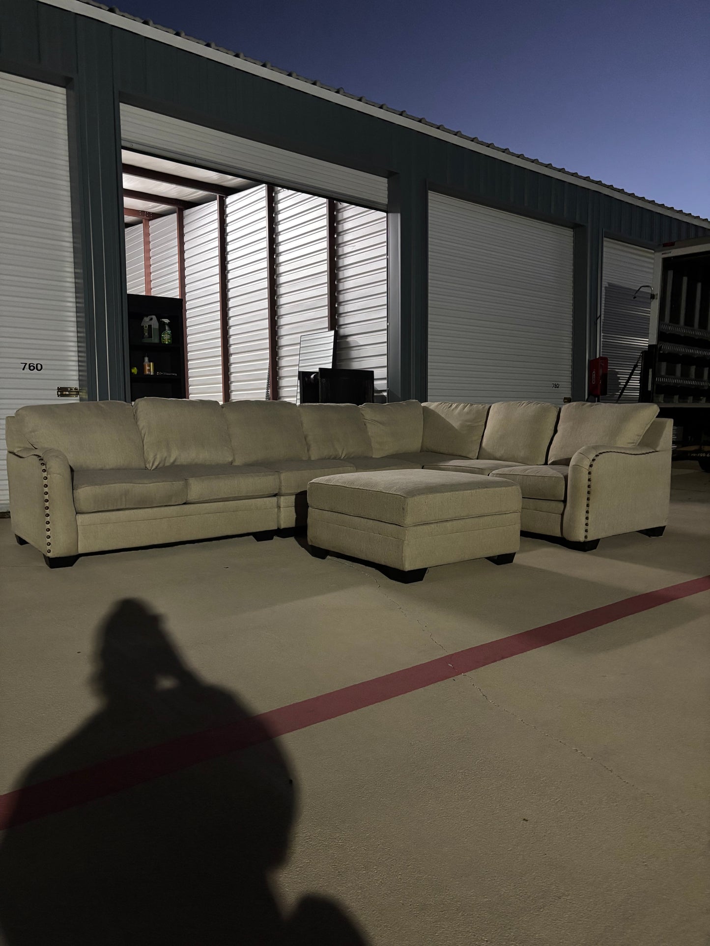 Beautiful Large Beige Sectional with Storage Ottoman