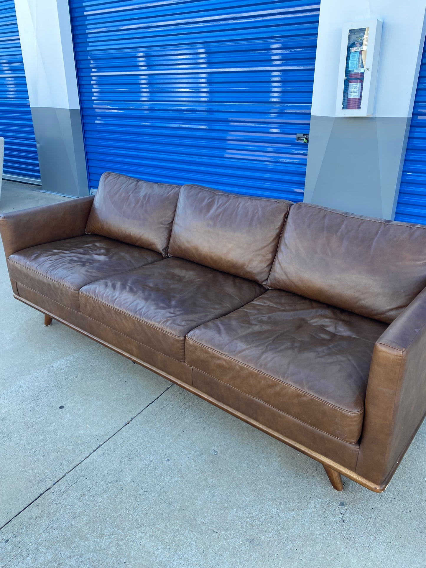 MCM Style Brown Genuine Leather Sectional