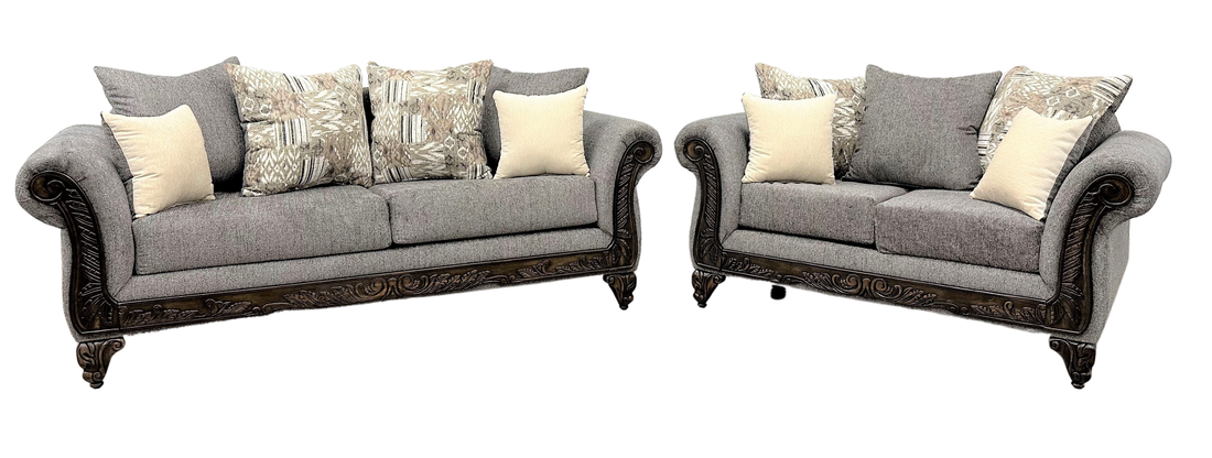Luxurious Gray Chene Like Fabric Sofa & Loveseat