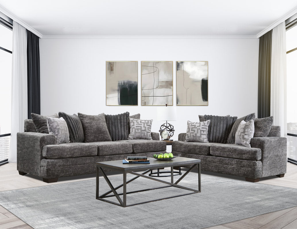 Charcoal Sofa & Loveseat Living Room Couch