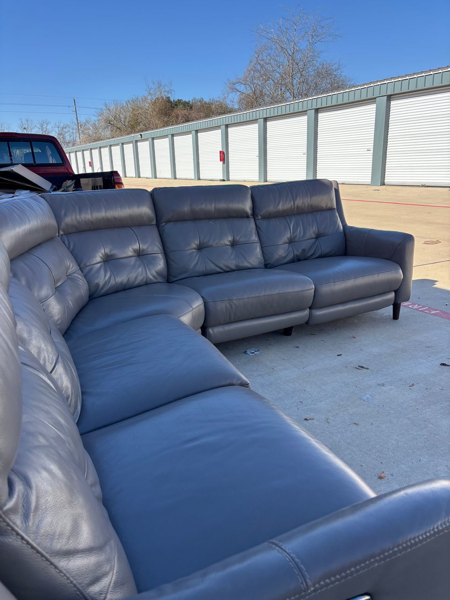 Grey Leather Power Reclining Sectional Couch
