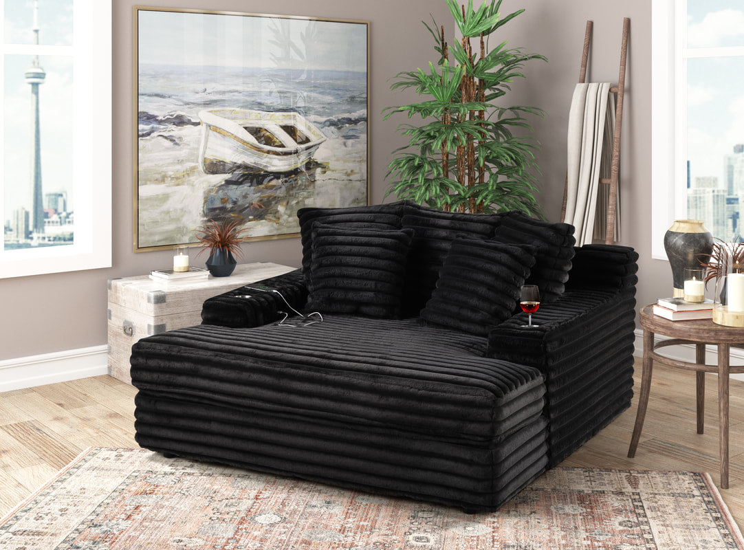 Black XL Fluffy Chaise Lounge