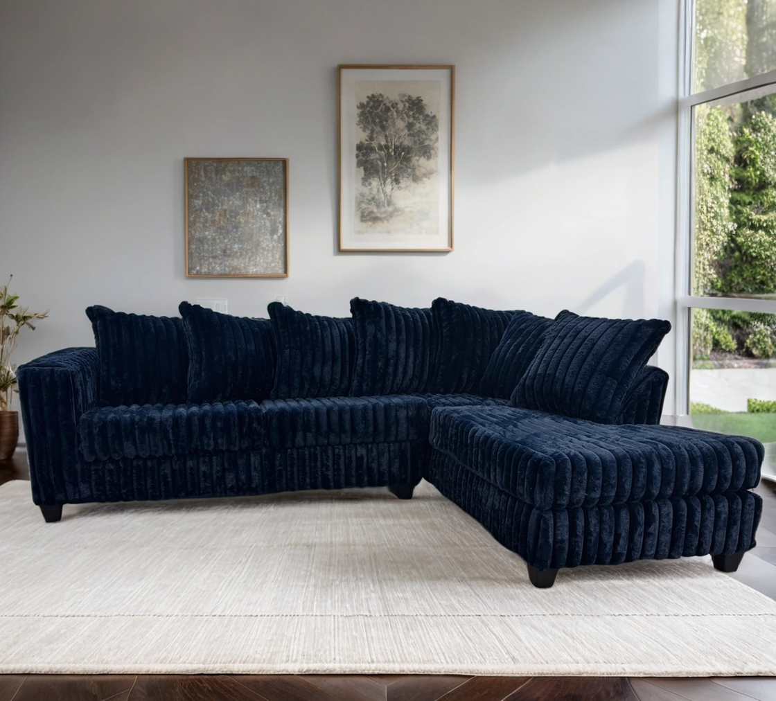 510 Fluffy Navy Sectional Couch