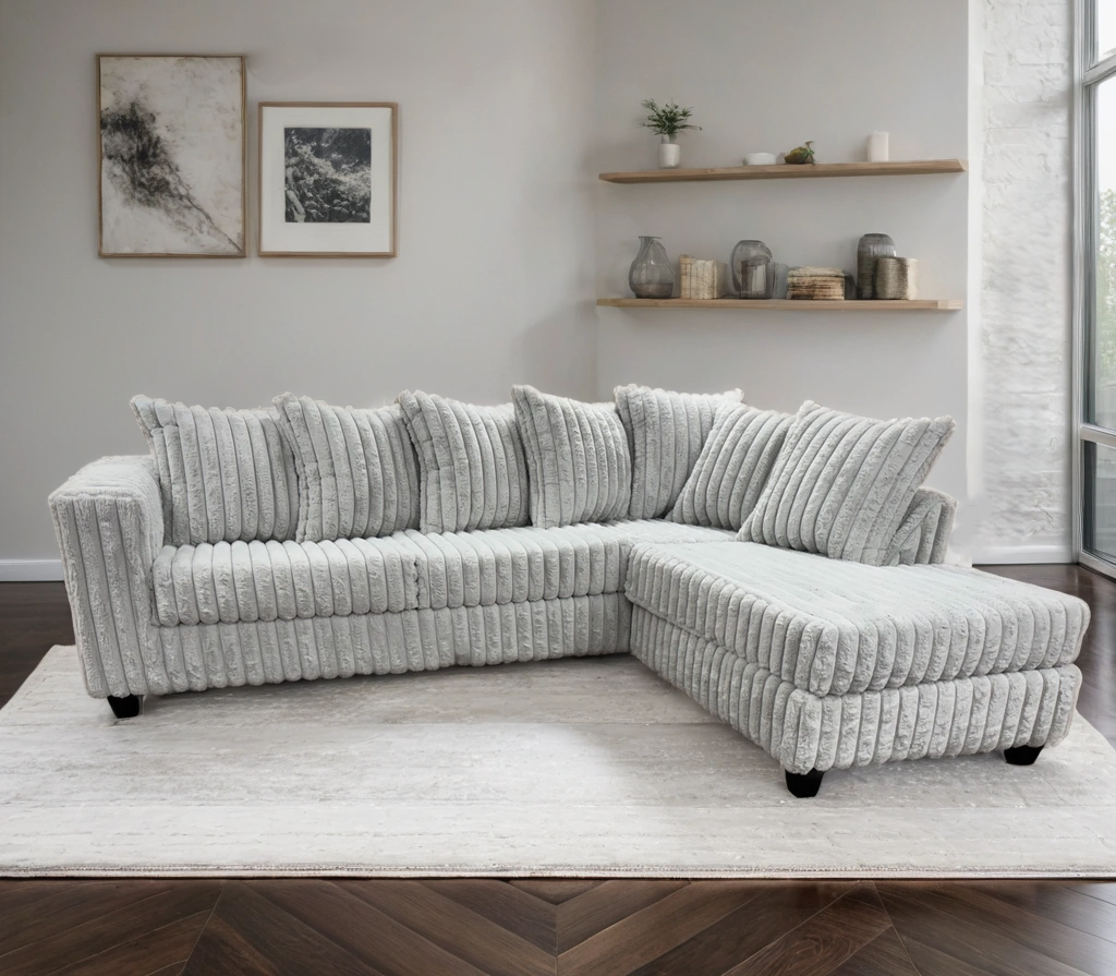 510 Gray Fluffy Sectional Couch