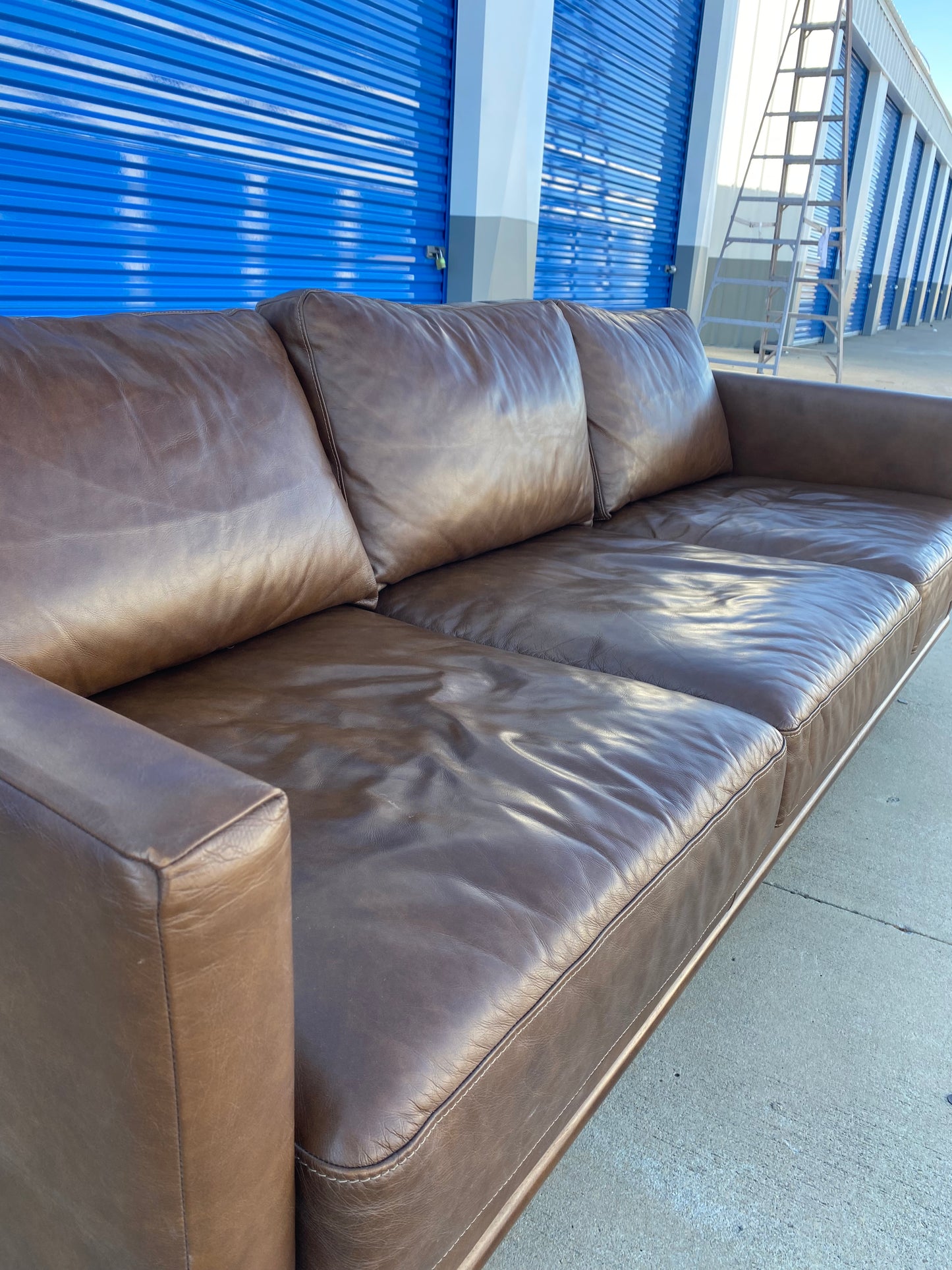MCM Style Brown Genuine Leather Sectional