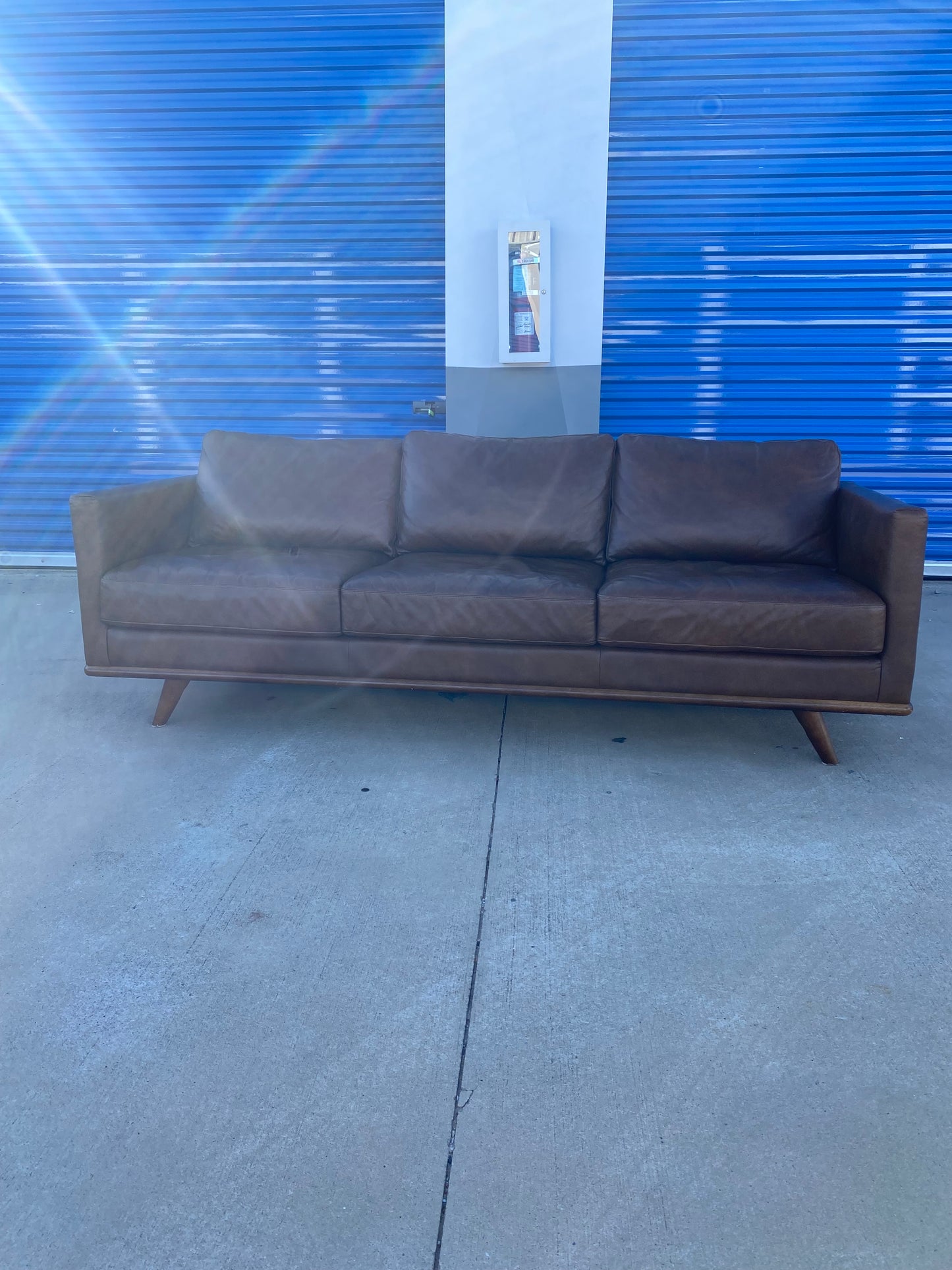 MCM Style Brown Genuine Leather Sectional