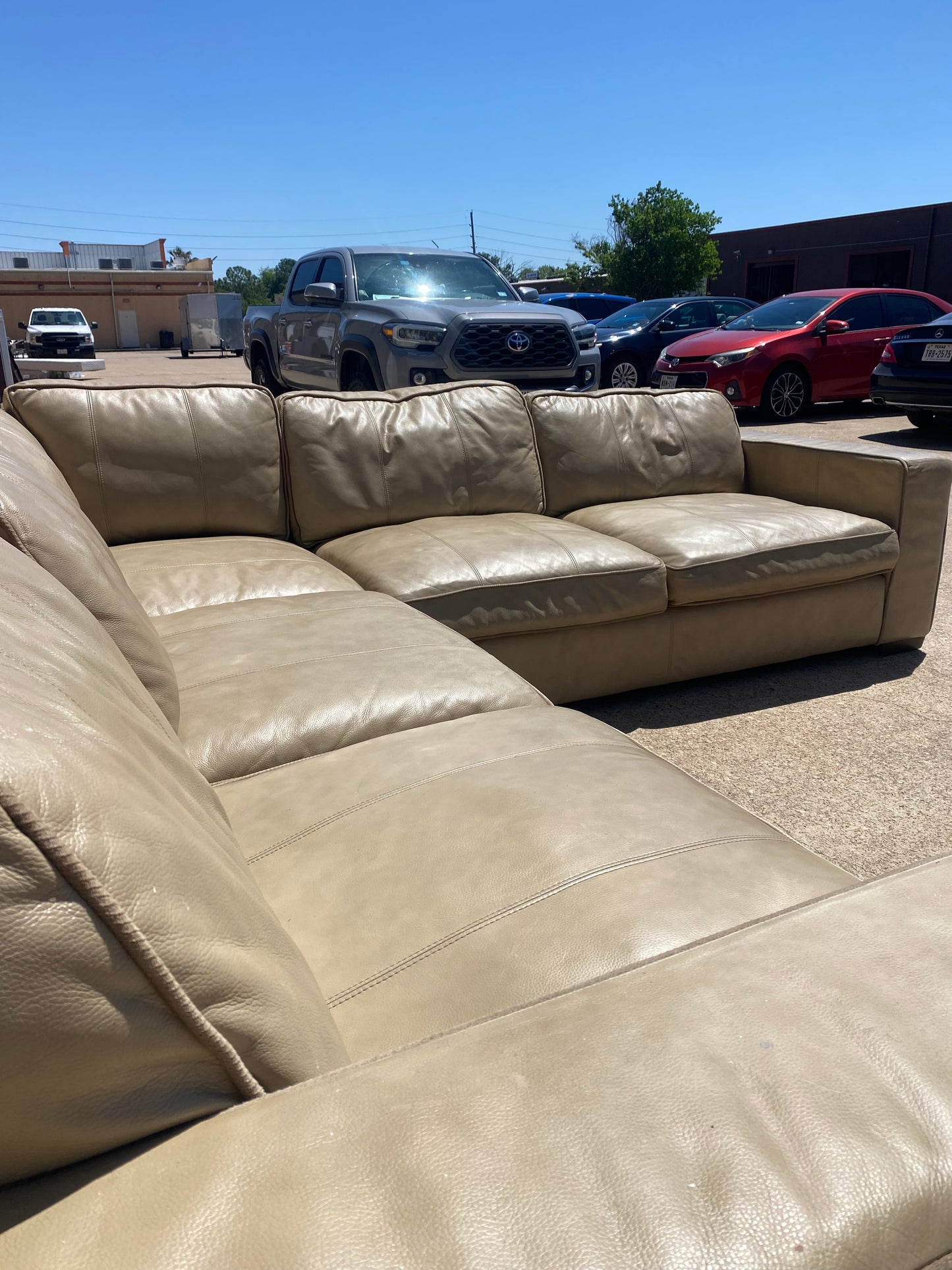 Tan Genuine Leather Sectional Couch