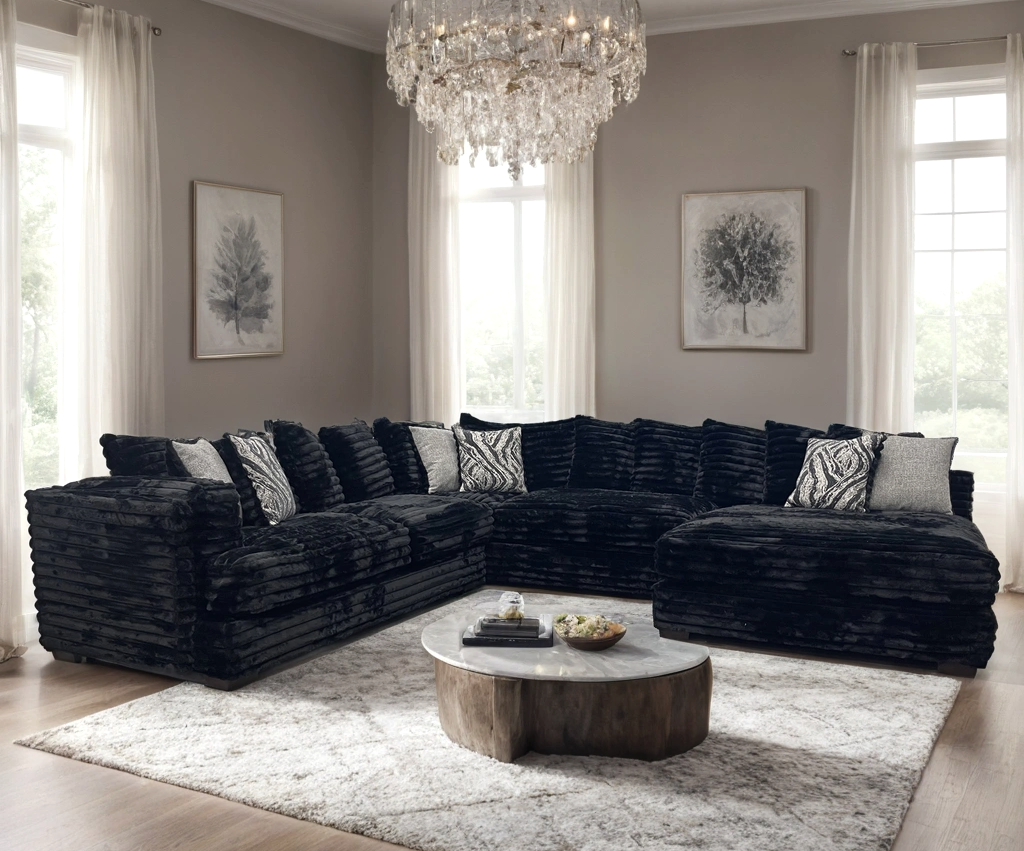 880 Black Fluffy Over Sized Sectional