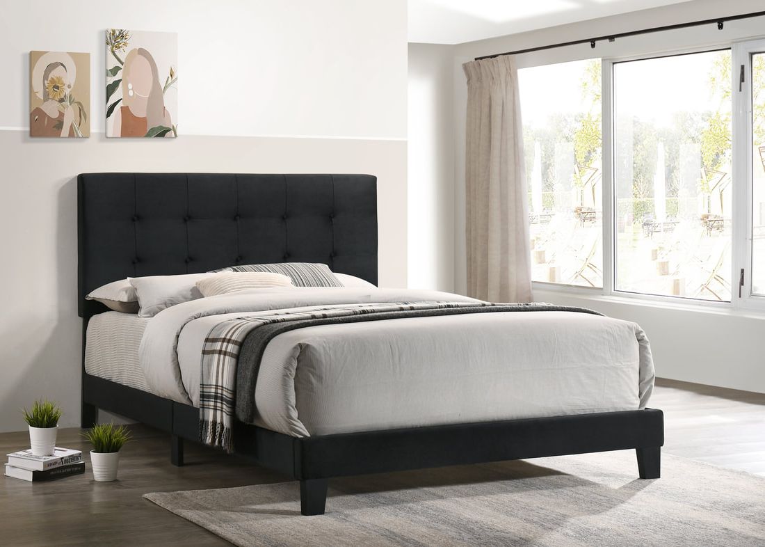 920 Black Velvet Platform Bed King/Queen/Full/Twin