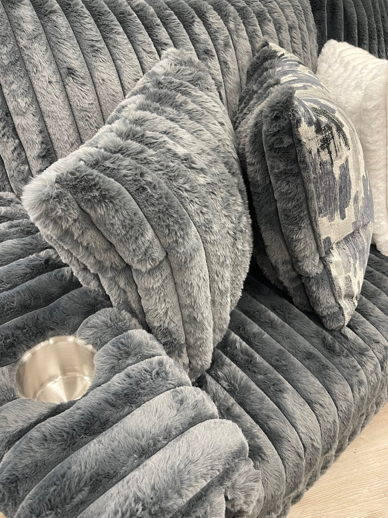 9500 Charcoal Fluffy Sectional Couch