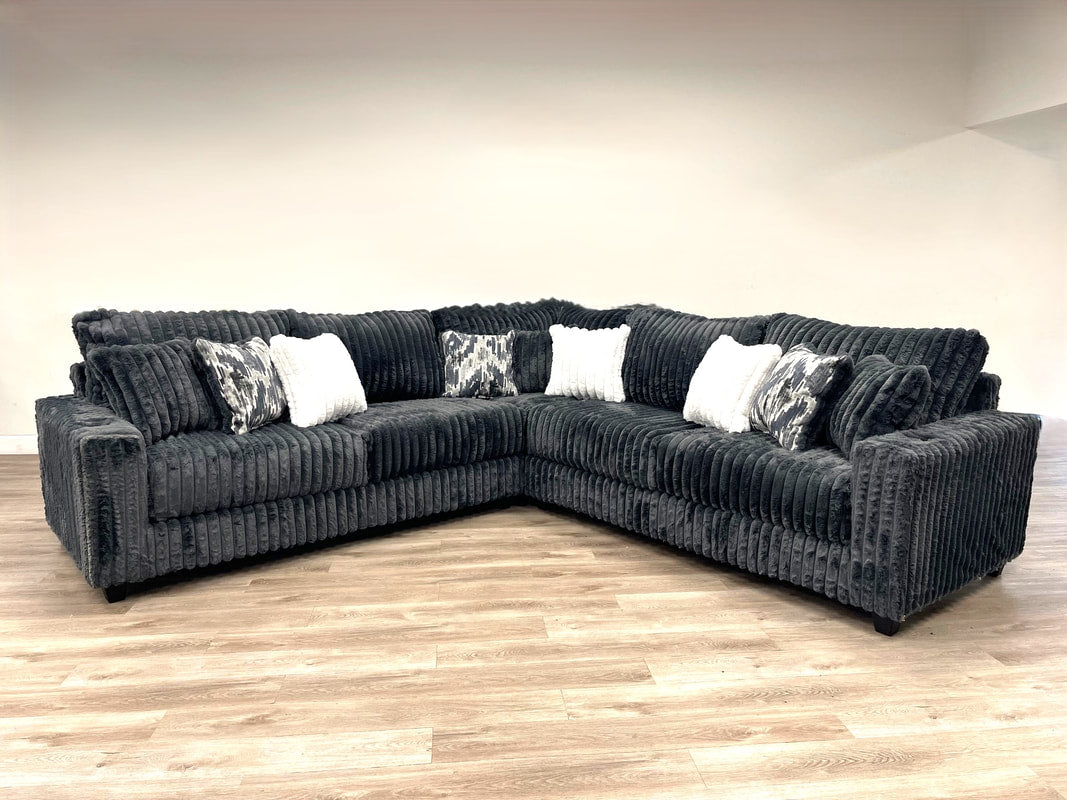 9600 Charcoal Grey Fluffy Sectional Couch