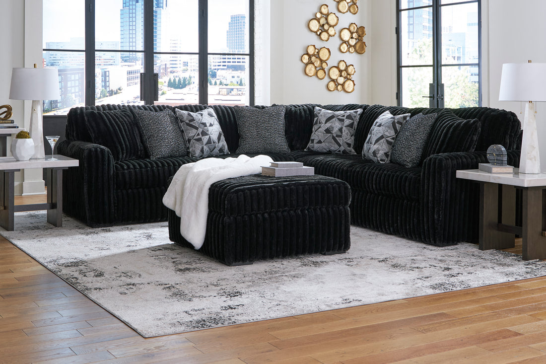 Ashley Black Fluffy Sectional Couch L Shape