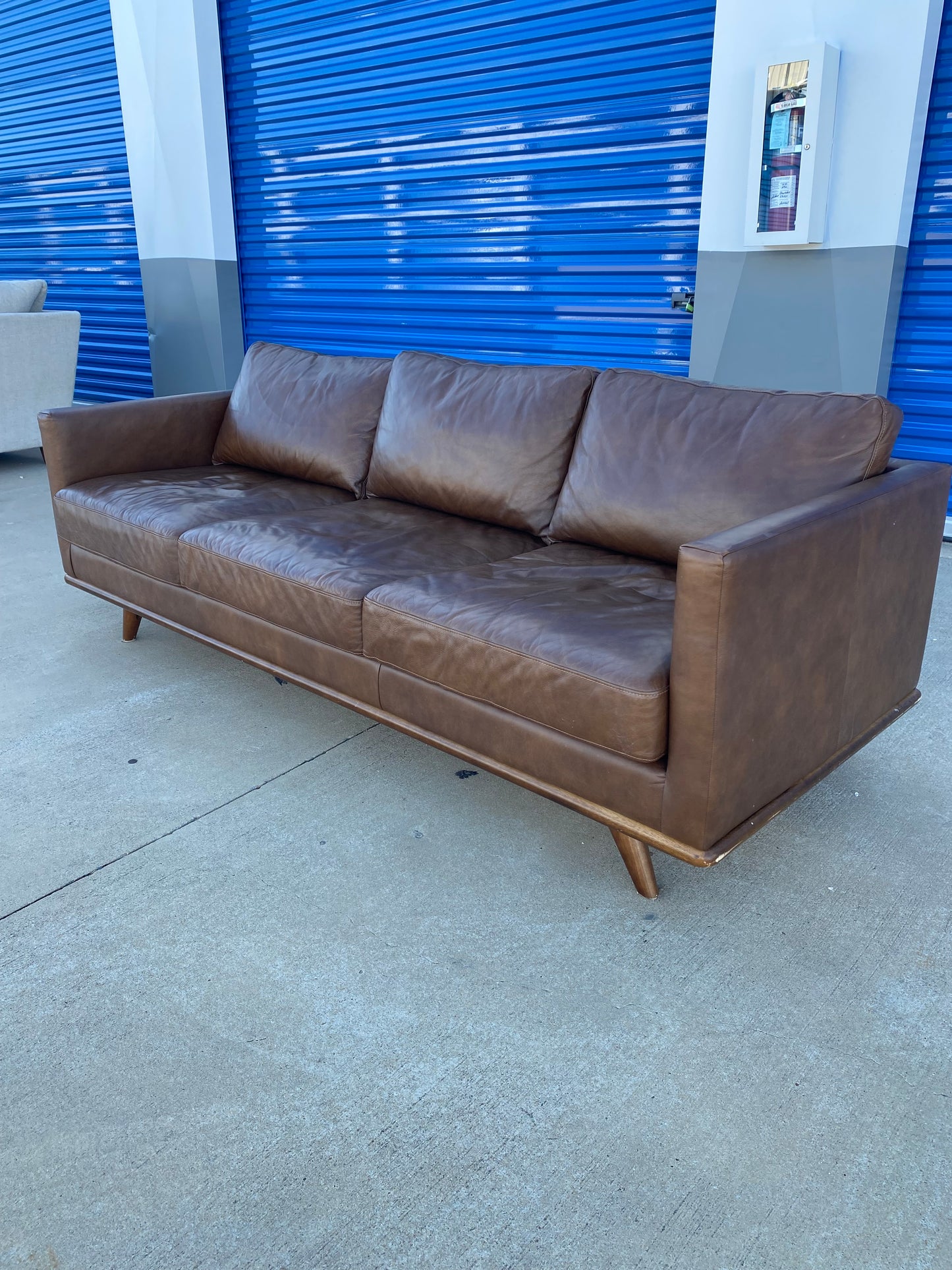 MCM Style Brown Genuine Leather Sectional