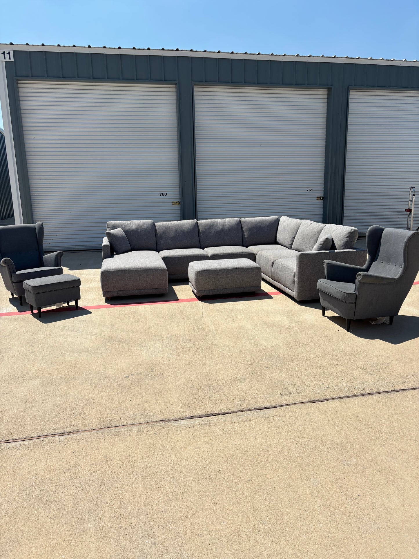 Grey Thomasville Sectional + Accent Chairs