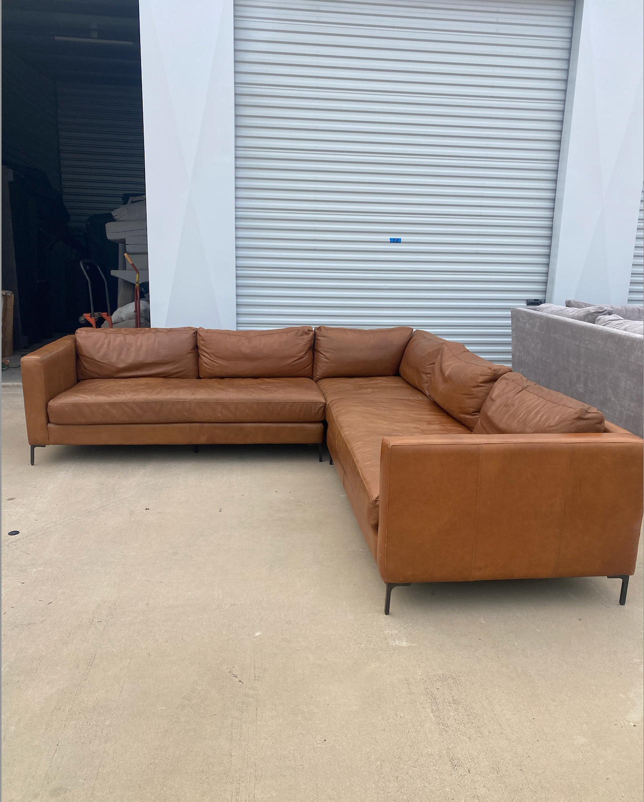 Jake 3 Piece Pottery Barn Carmel Top Grain Leather Sectional Couch