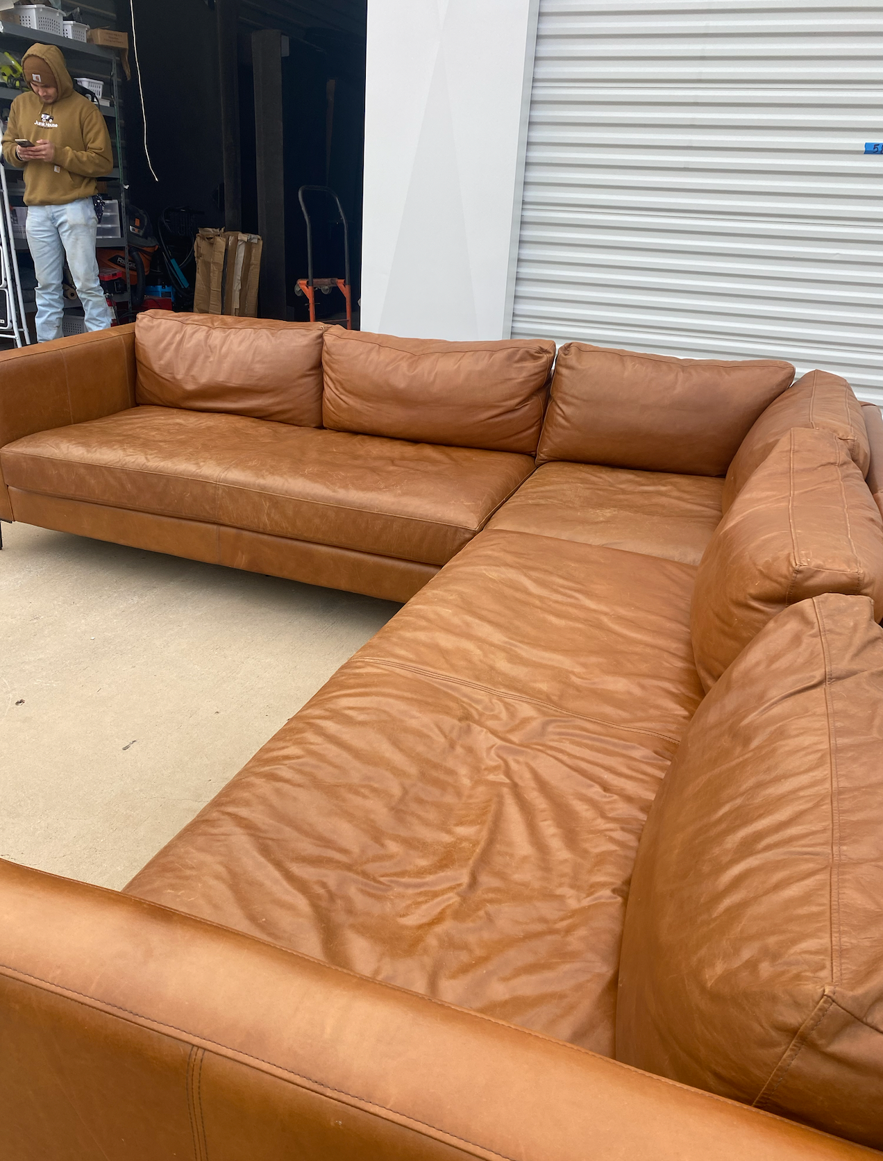 Jake 3 Piece Pottery Barn Carmel Top Grain Leather Sectional Couch