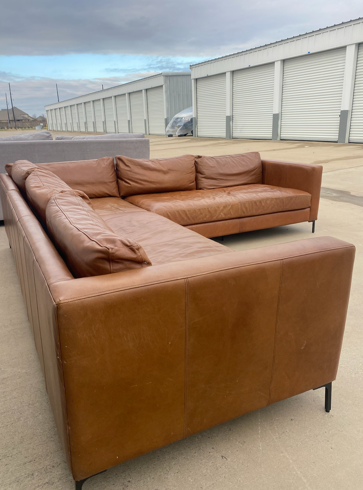 Jake 3 Piece Pottery Barn Carmel Top Grain Leather Sectional Couch