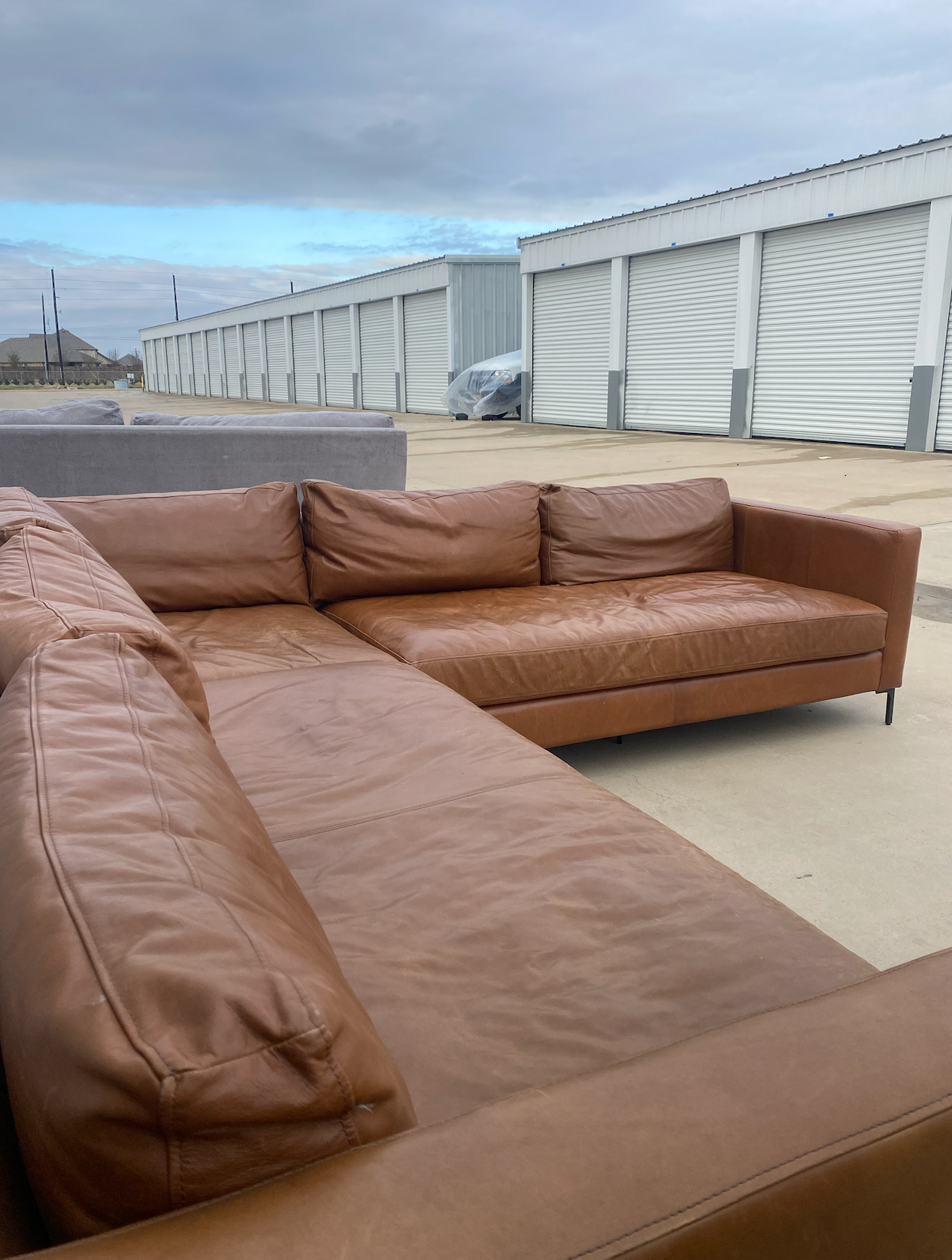 Jake 3 Piece Pottery Barn Carmel Top Grain Leather Sectional Couch
