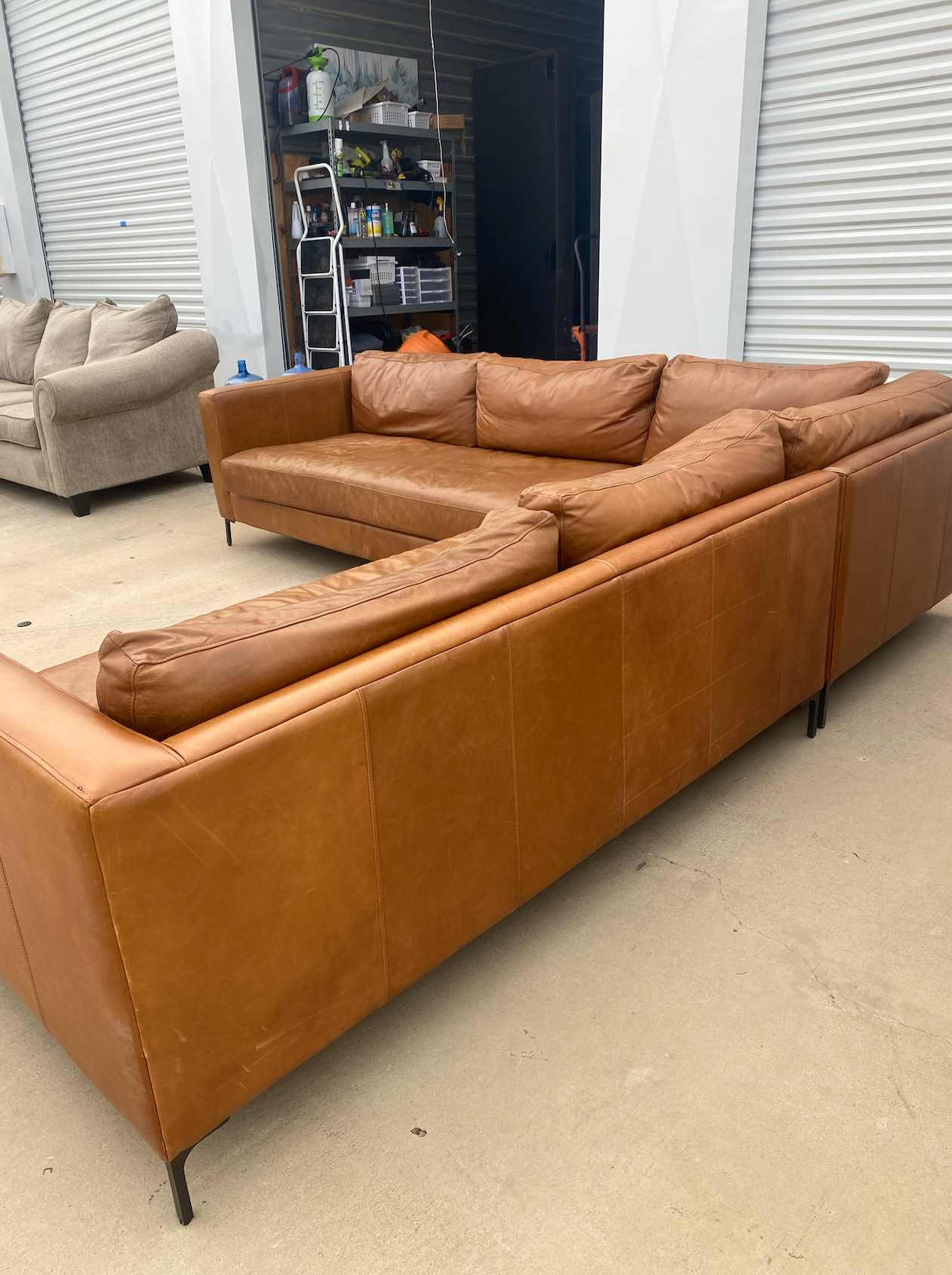 Jake 3 Piece Pottery Barn Carmel Top Grain Leather Sectional Couch