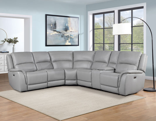 Alexandria Stone Gray Genuine Leather Power Reclining Sectional Sofa
