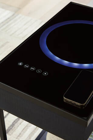 Black Smart End Table With Speakers & Charging Ports
