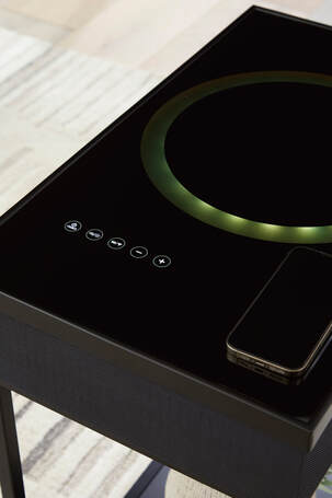 Black Smart End Table With Speakers & Charging Ports