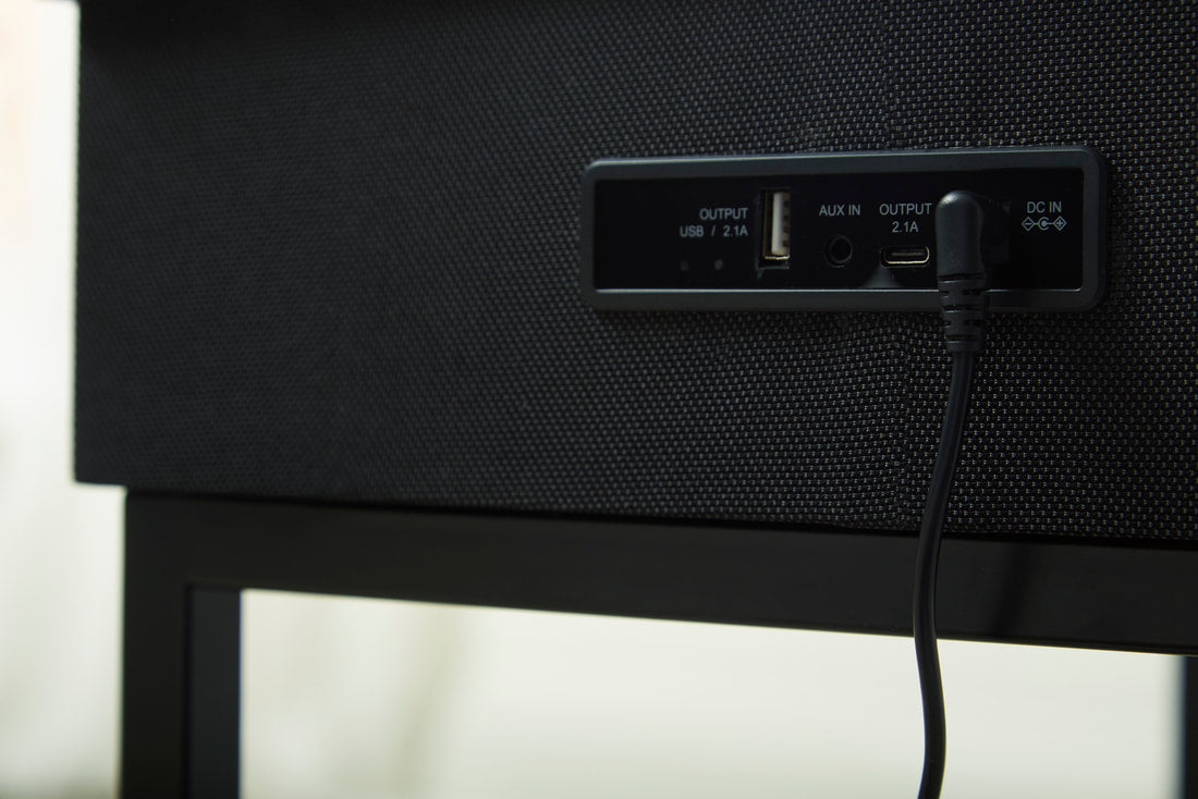 Black Smart End Table With Speakers & Charging Ports