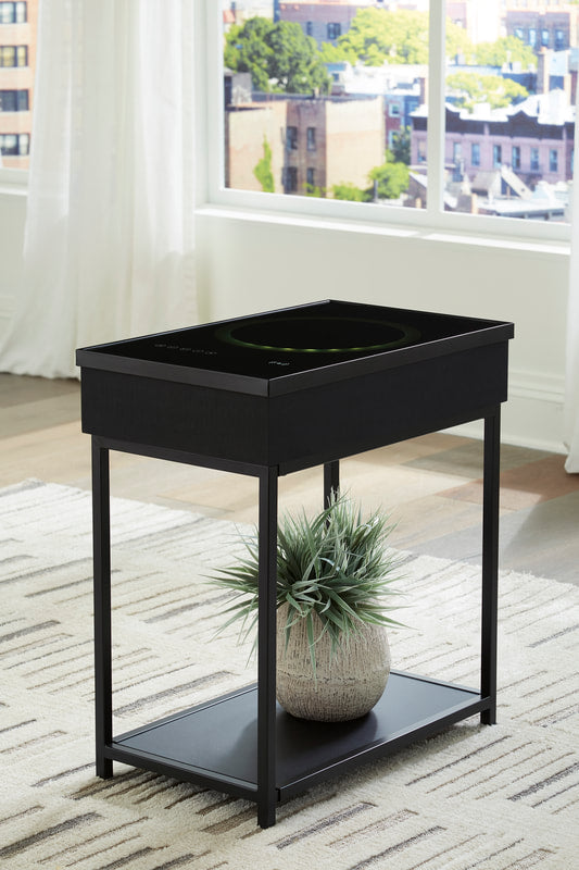 Black Smart End Table With Speakers & Charging Ports