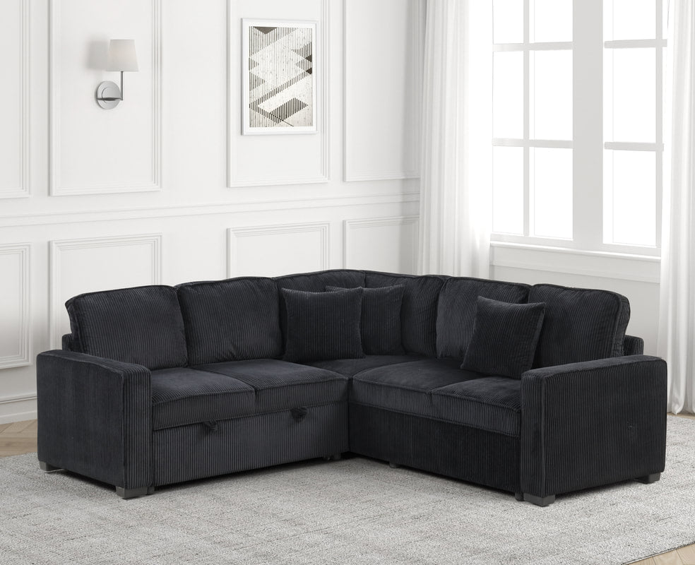 Ariel Black Sectional Couch With Pull Out Bed