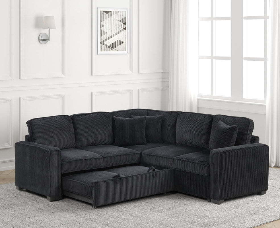 Ariel Black Sectional Couch With Pull Out Bed