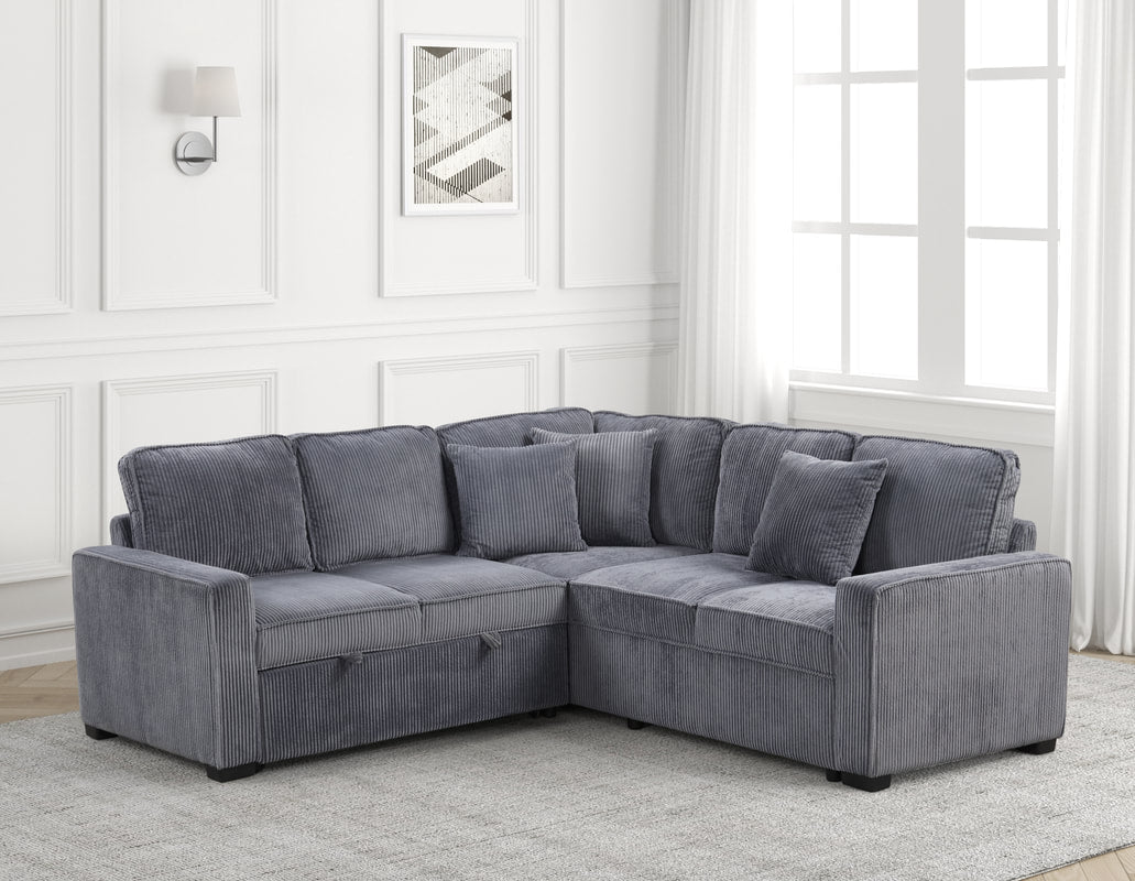 Ariel Charcoal Sectional Couch With Pull Out Bed