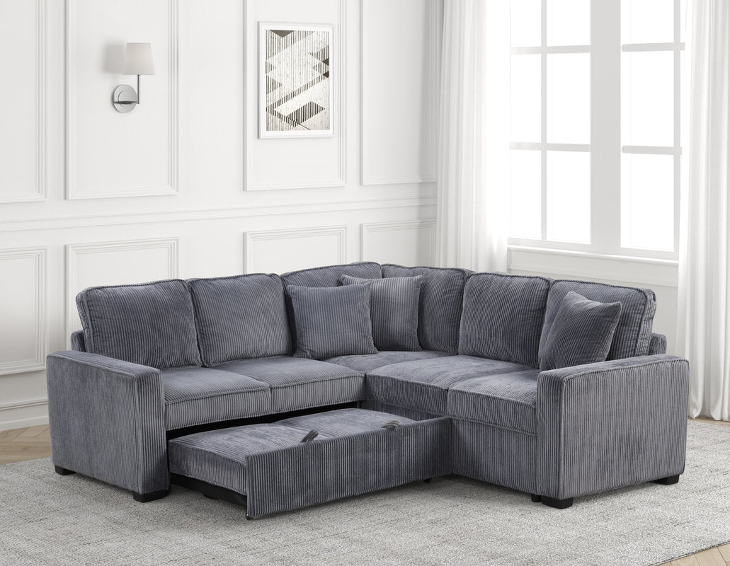 Ariel Charcoal Sectional Couch With Pull Out Bed