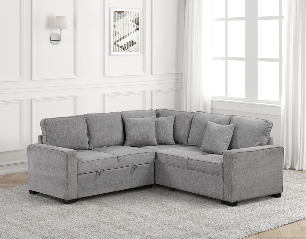 Ariel Light Grey Sectional Couch With Pull Out Bed