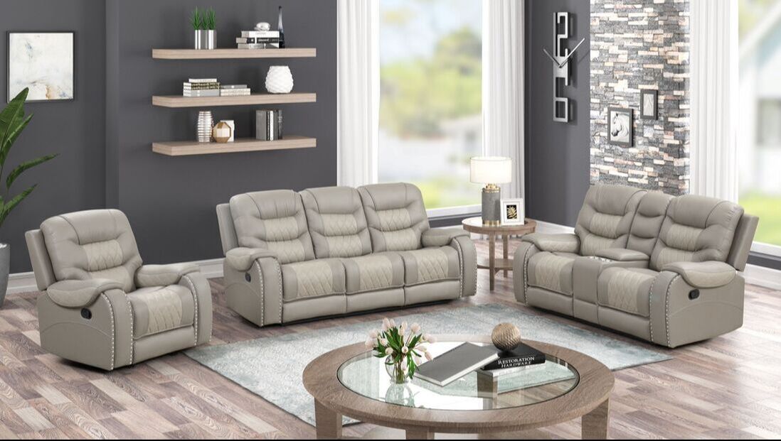 Ashley Light Grey Oversized 3 Piece Reclining Living Room Set