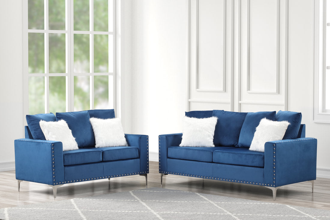 Blue Velvet Sofa & Loveseat