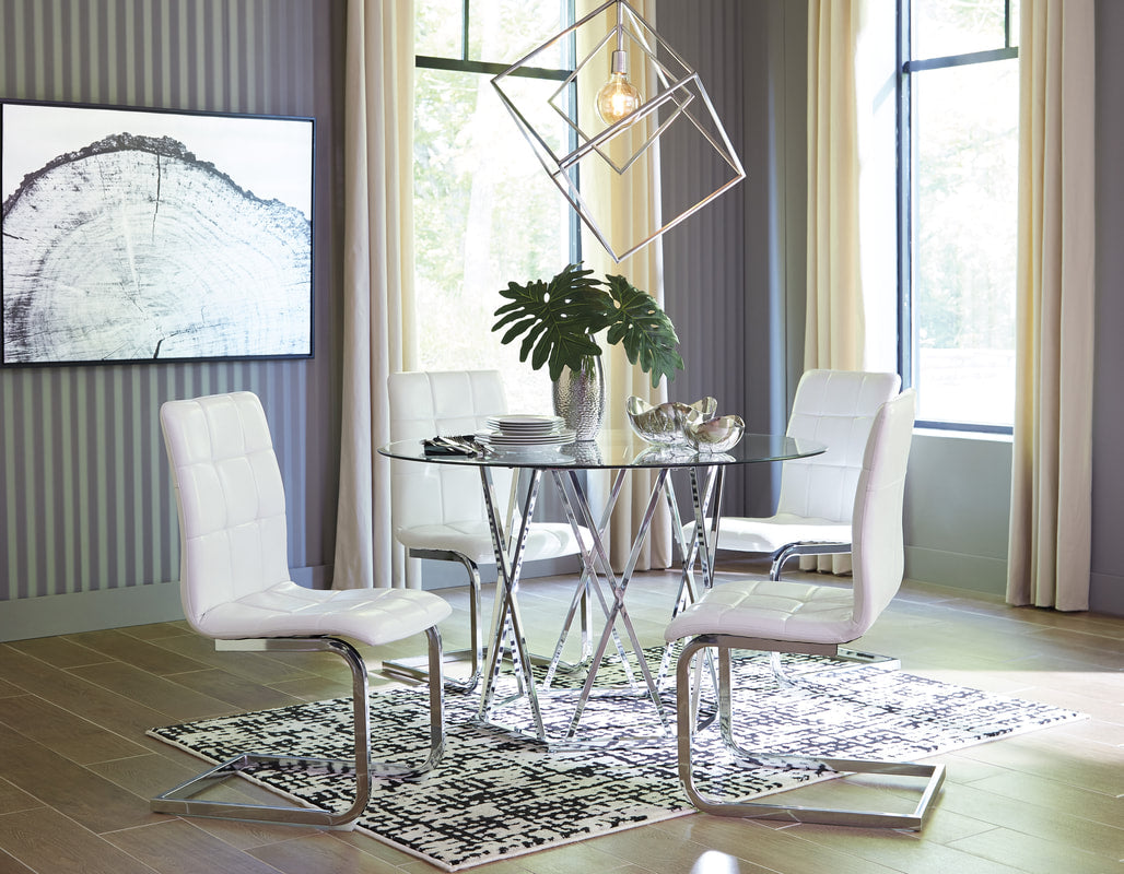 Ashley Glass Circular Top Chrome & White 5 Piece Dining Set