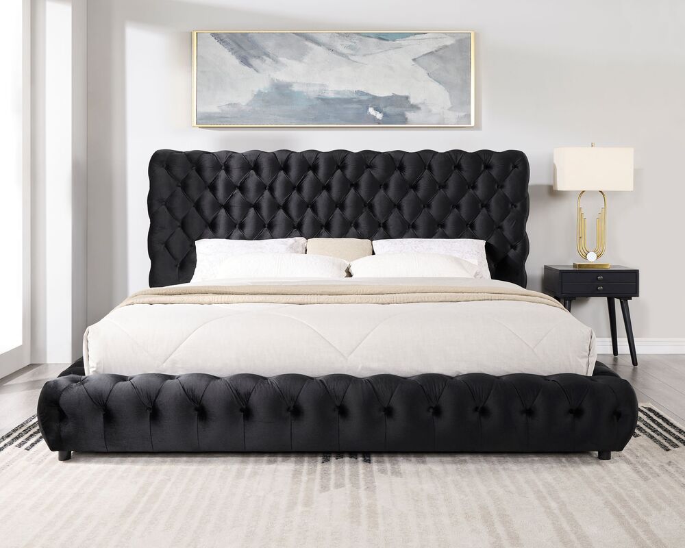 Dream Black Velvet Platform Bed King/Queen