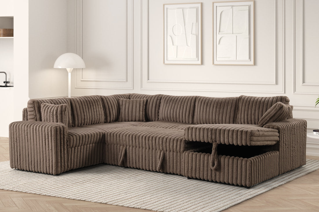 Trending Sonic Fluffy Sectional With Pull-Out Bed & Storage Chaise