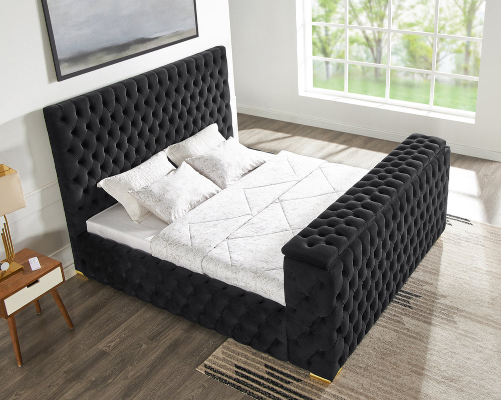 Future Black Velvet Platform Bed Tv Mount, Speakers,LED,Fireplace