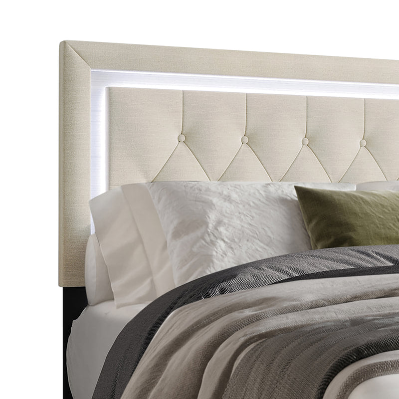 HH260 Beige Platform Bed With LED Lights King/Queen/Full/Twin