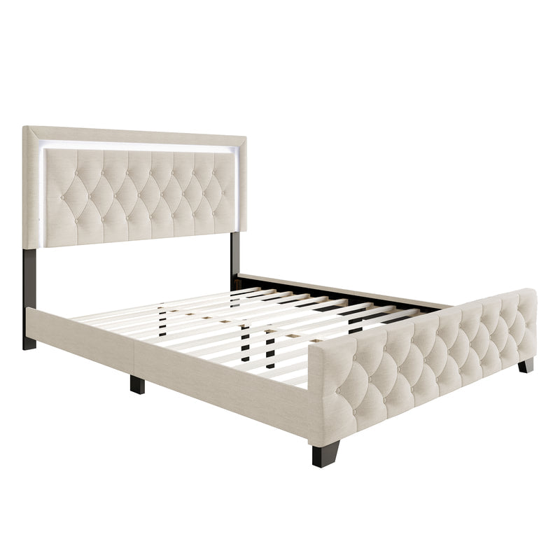 HH260 Beige Platform Bed With LED Lights King/Queen/Full/Twin