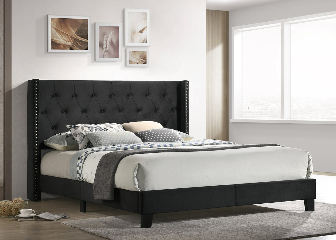 HH775 Black Velvet Platform Bed King/Queen/Full/Twin