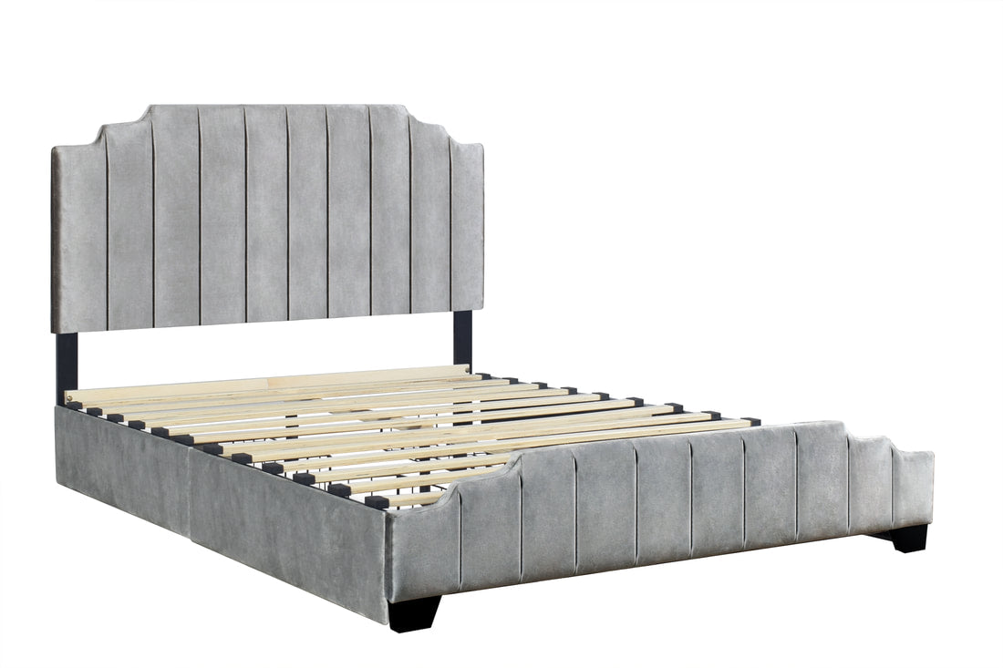 HH970 Gray Velvet Platform Bed With Drawer Storage King/Queen/Full