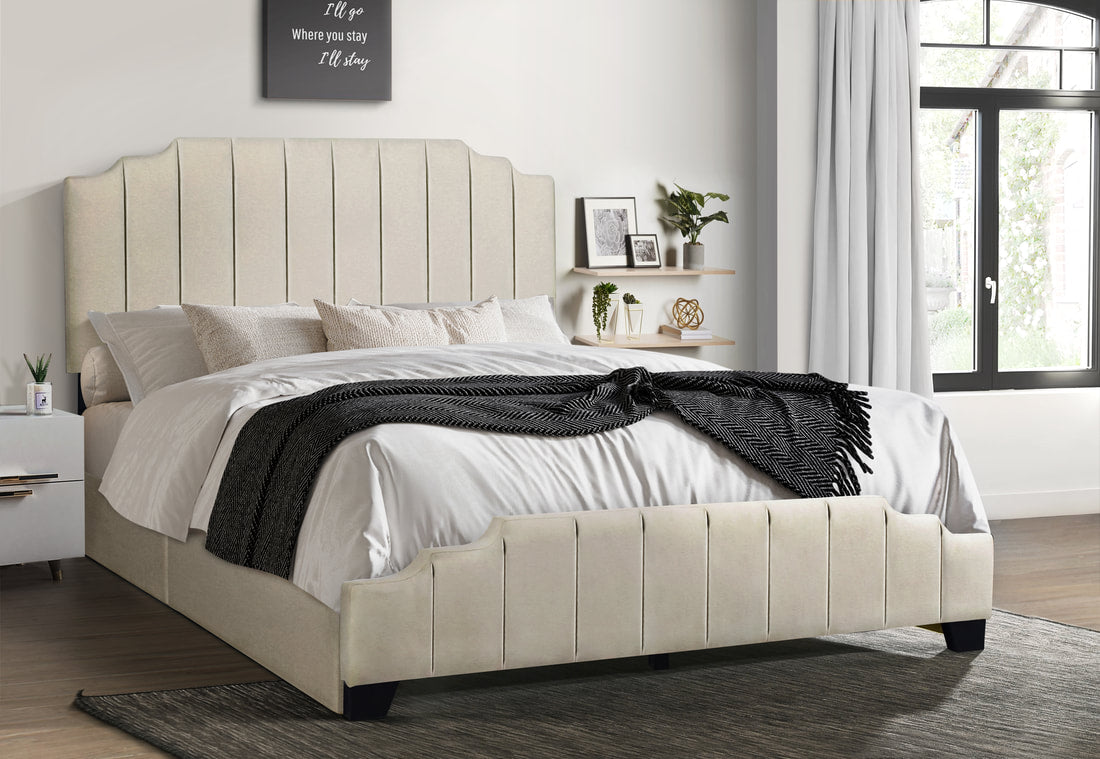 HH975 Beige Platform Bed With Side Drawer Storage King/Queen/Full