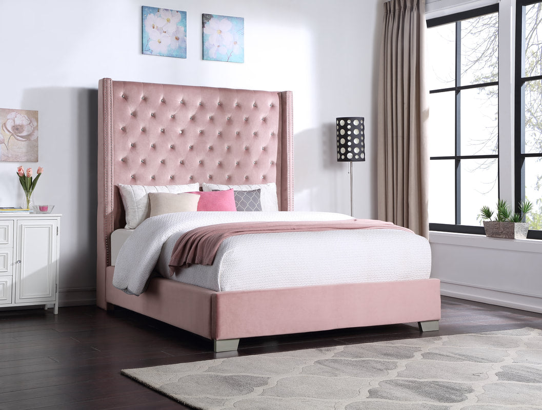 HH321 Pink Velvet 6 Foot Tall Tufted Bed King/Queen