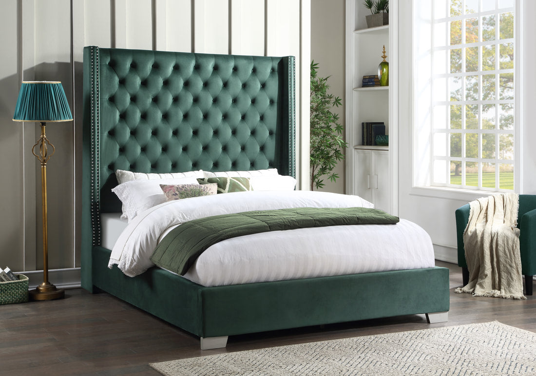 HH221 Green Velvet 6 Foot Tall King/Queen Bed