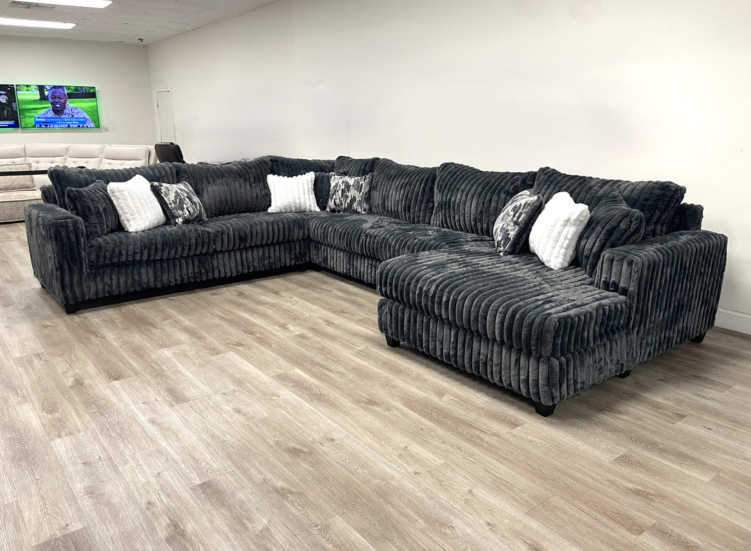 9900 Charcoal Fluffy Sectional Couch