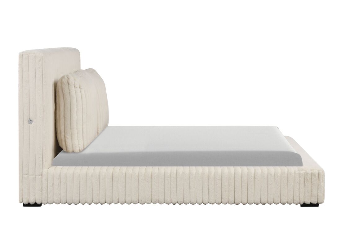 Lauren Beige Fluffy Platform Bed With Charging Ports King/Queen